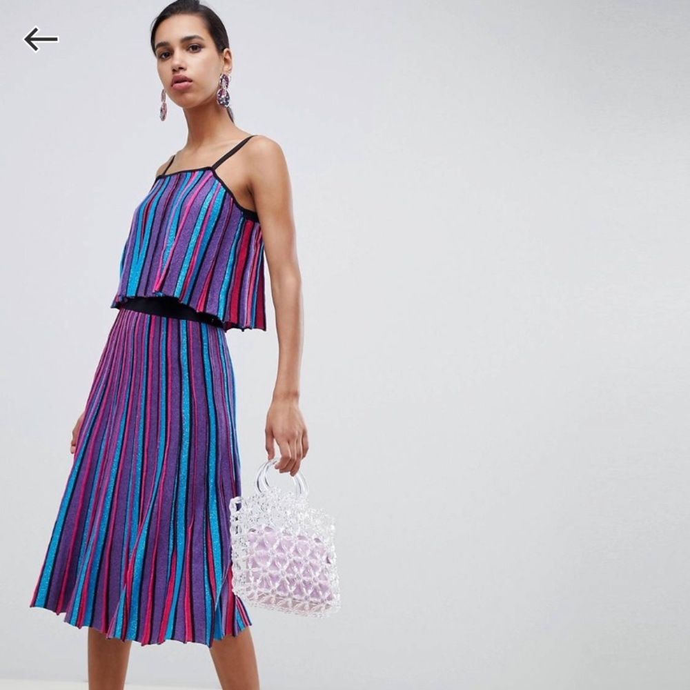 ASOS Vertical Metallic Stripe Midi Skirt/Cami Set